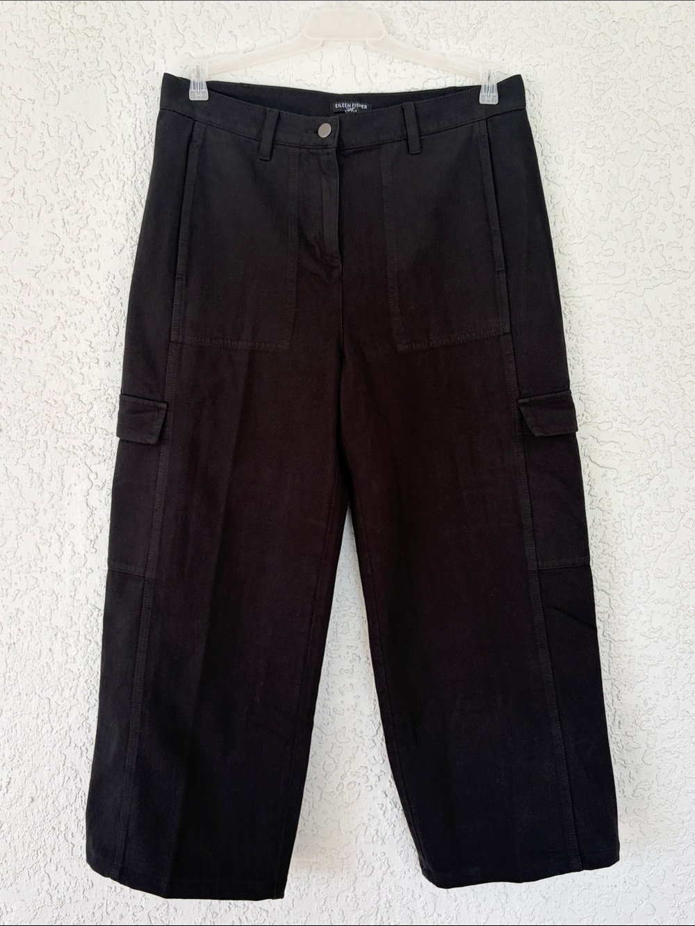 Eileen Fisher Organic Cotton black cargo wide leg jeans size PM